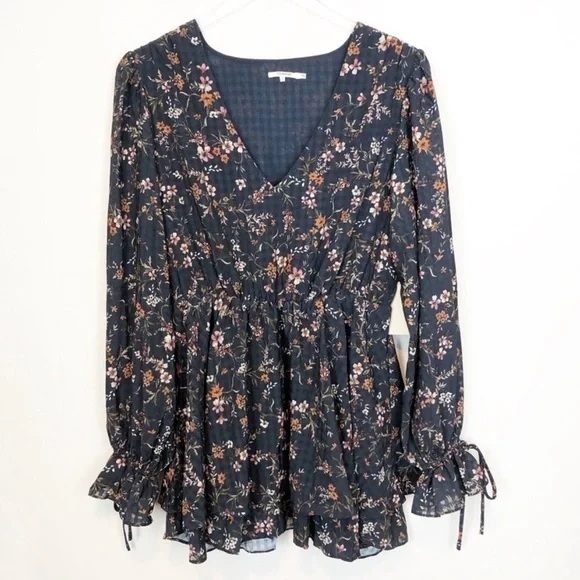 Tularosa Dee Dee Shift Long Sleeve Mini Dress Burlingame Floral Blue Print Small - Picture 2 of 12